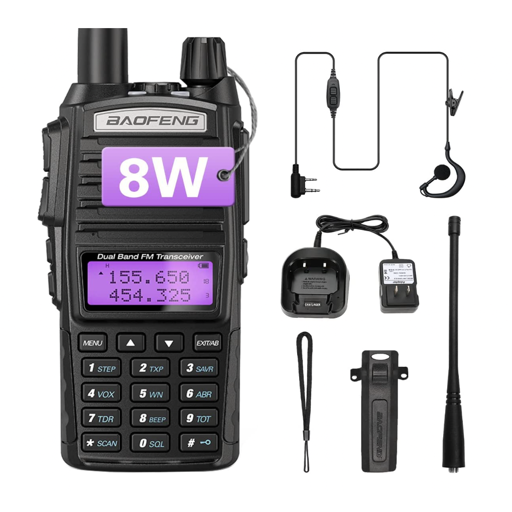 Рация тактическая Baofeng UV-82 8W двухдиапазонная с гарнитурой VHF/UHF 136-174/400-520 МГц (19177)
