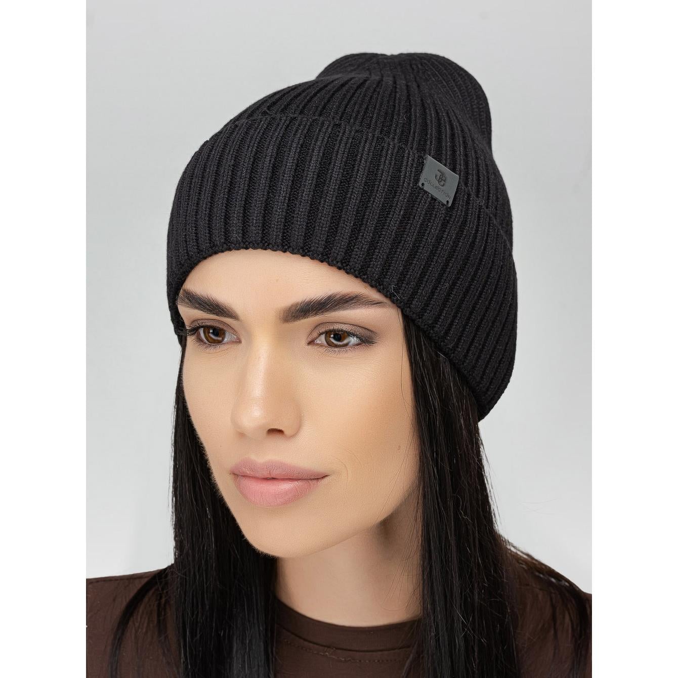 Шапка женская шерстяная Leks КАРИНА без подкладки с отворотом One Size Черный (311576)