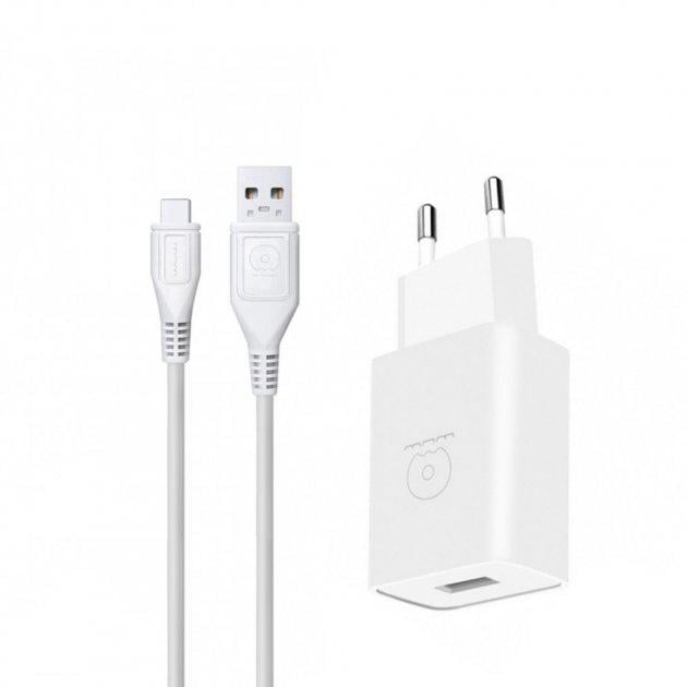 Мережевий зарядний пристрій WUW T28 2,4A USB with Type-C cable White