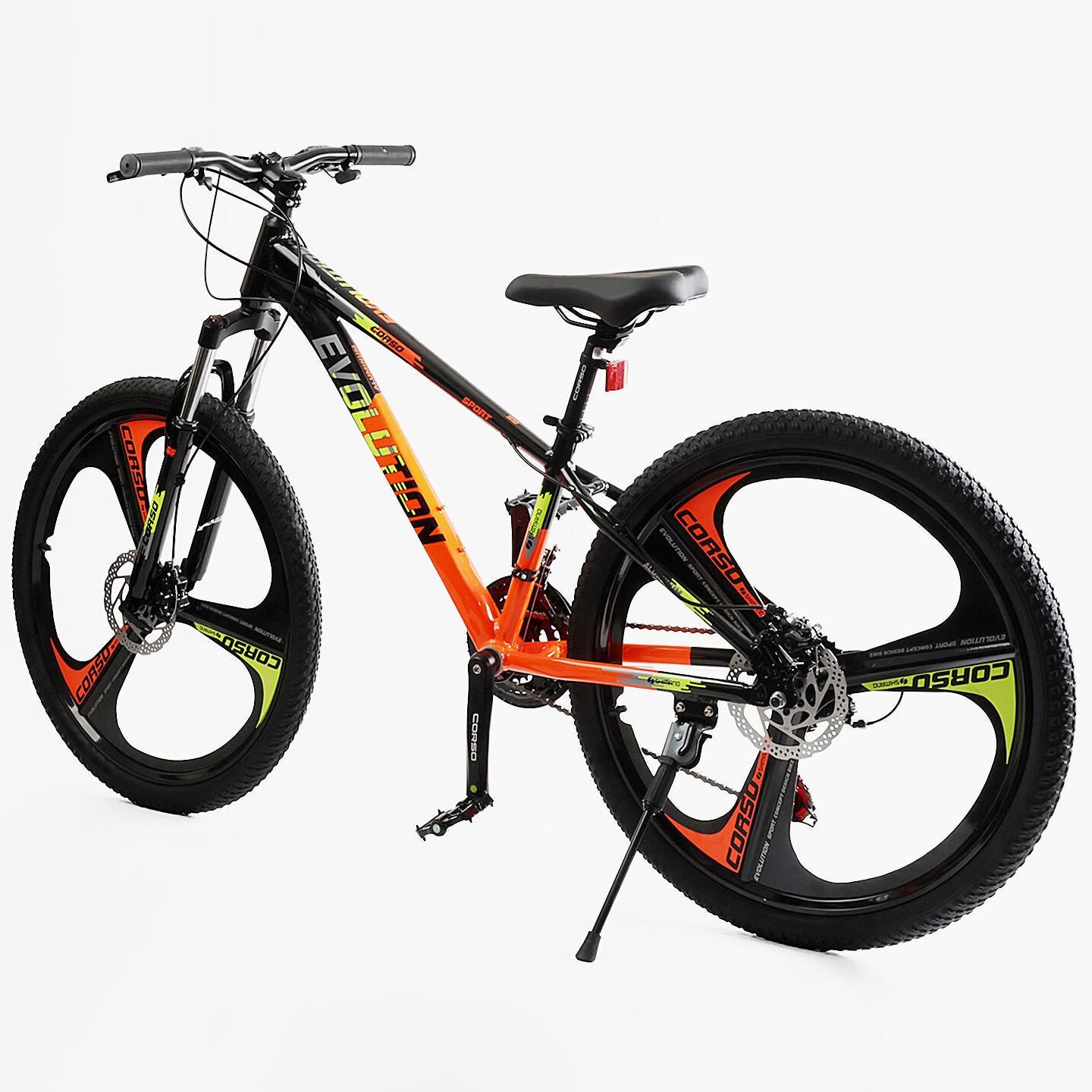 Велосипед горный Corso Evolution алюминиевый/литые диски 26"/13" Черно-оранжевый (824568385) - фото 3