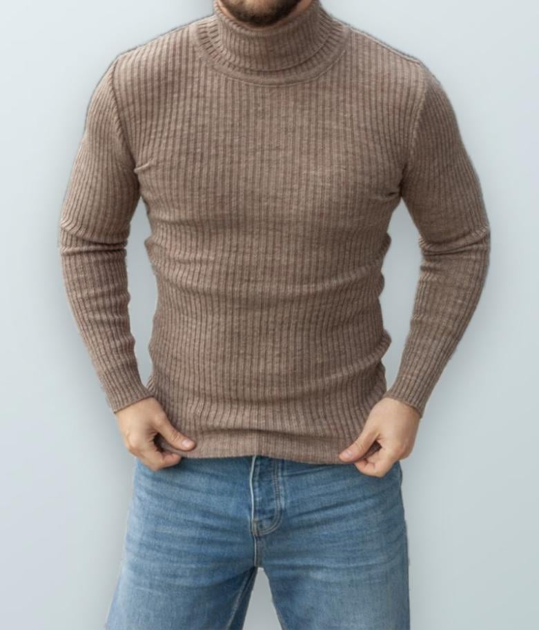 Гольф мужской в ​​рубчик зимний с высоким горлом M Мокко (25537/4/1)