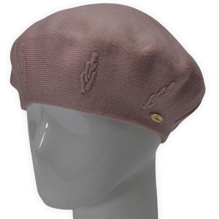 Берет женский Lirus Ягода двойной шерстяной тонкой вязки не большой с узором Розово-пудровый