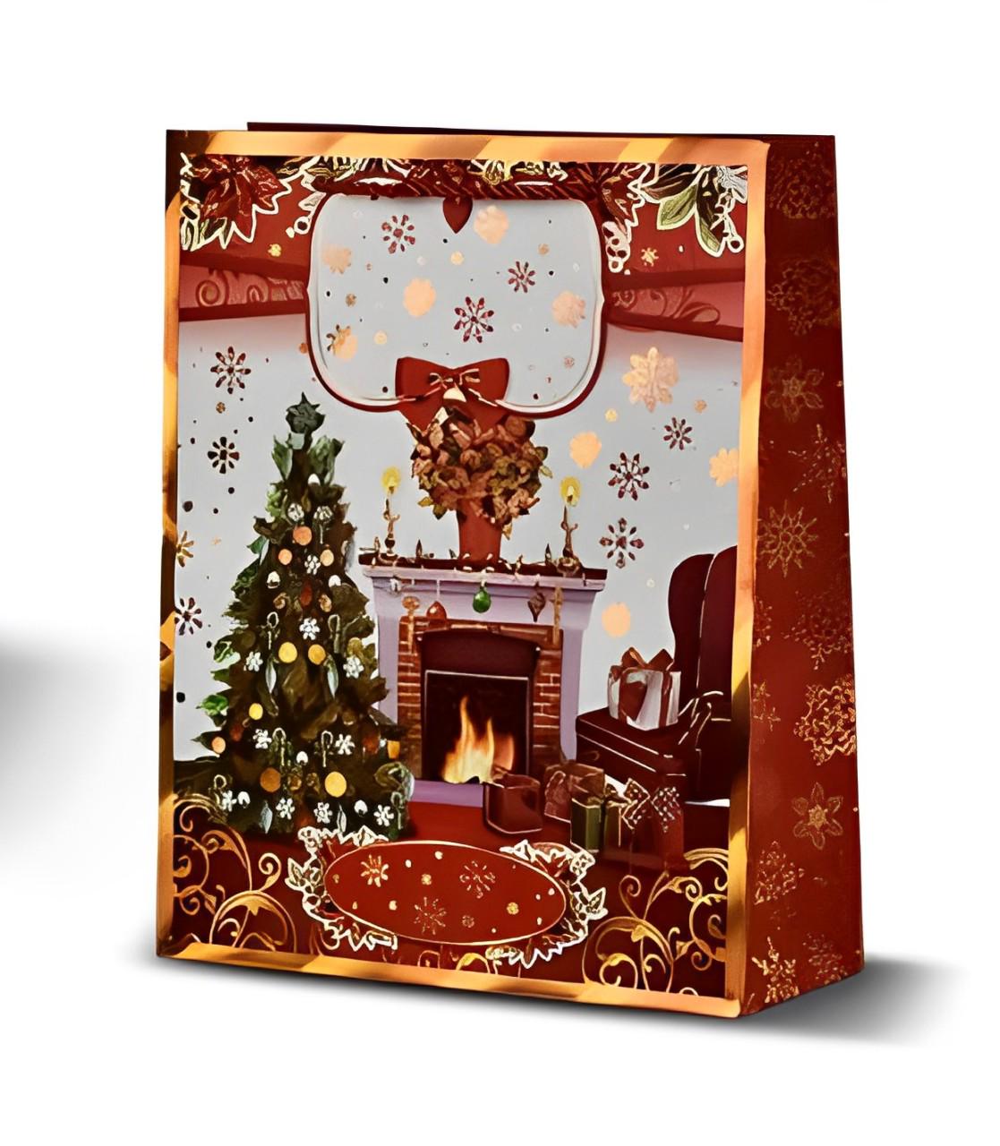 Подарочный пакет Stenson New Year's Eve с новогодним камином Красный (R33024-M)