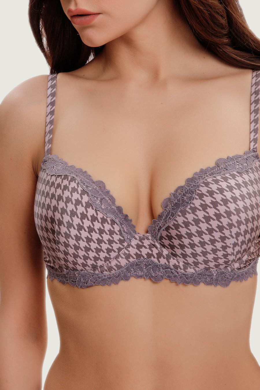 Комплект белья Lormar бюстгальтер push-up/трусики бразилиана 85B/XL Сиреневый/Серый (75744) - фото 4