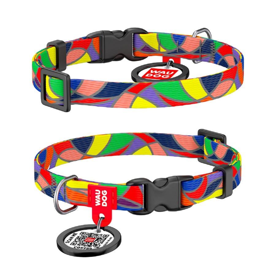 Ошейник для собак нейлоновый Waudog Nylon Витраж с QR паспортом пластиковый фастекс XS 10 мм 20-30 см