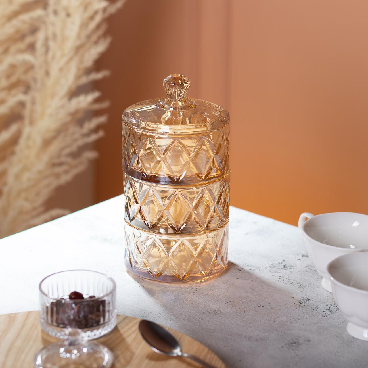 Конфетница трехуровневая стеклянная с крышкой HP-YH-80 Ø 10 см Коричневый (A-033673) - фото 5 Конфетница трехуровневая стеклянная с крышкой HP-YH-80 Ø 10 см Коричневый (A-033673) - фото 5