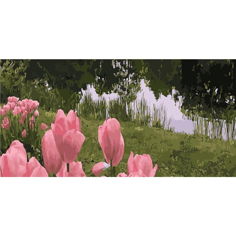 Картина за номерами Strateg Преміум Тюльпани на березі річки Strateg 50х25 см (WW042)