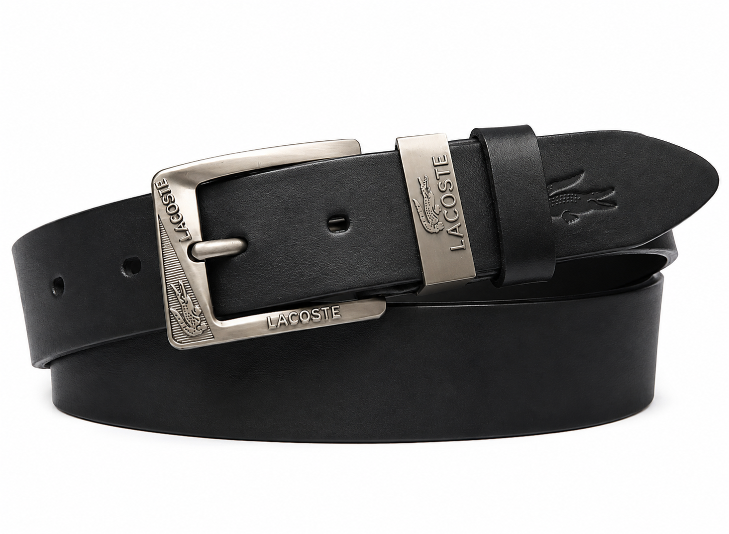 Ремень мужской кожаный в стиле Lacoste с коробкой 115 см Черный (37017614)