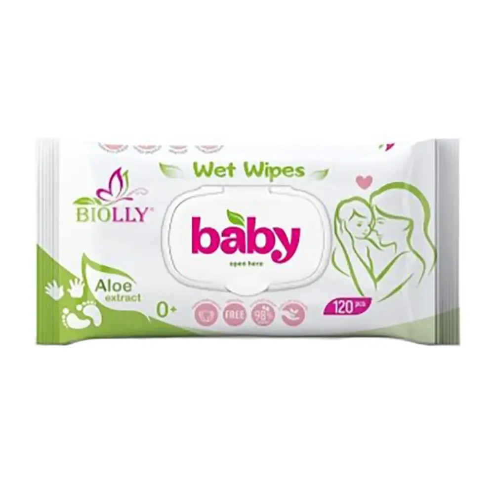 Влажные салфетки из алоэ Biolly Baby с клапаном 120 шт. (000005128)