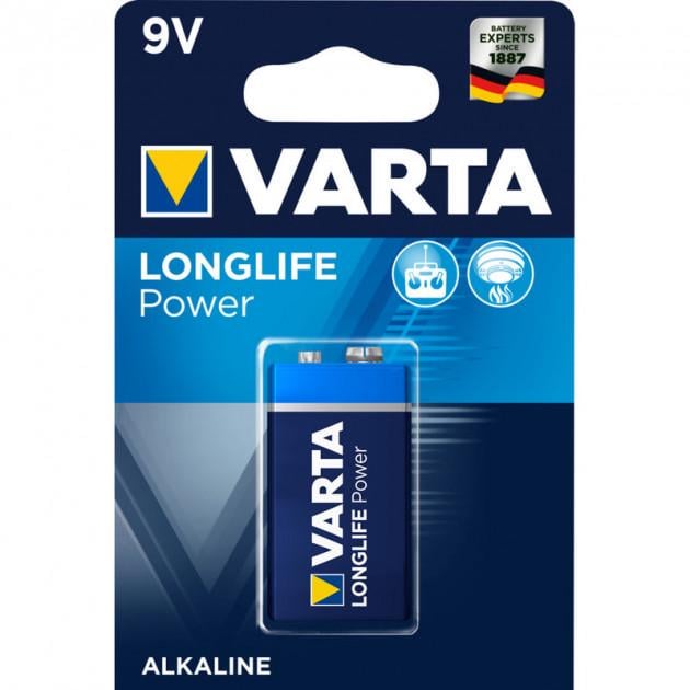 Батарейка алкалиновая Varta Longlife Power 6LR61 Крона 9V Синий (29924222)