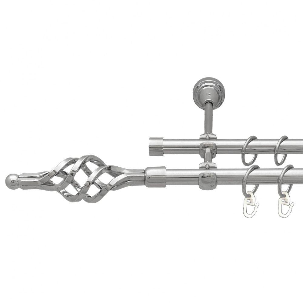 Карниз металевий Orvit Ажур Мала дворядний відкритий/гладка труба/кільце металеве Хром 16/16 мм 240 см (7387727)