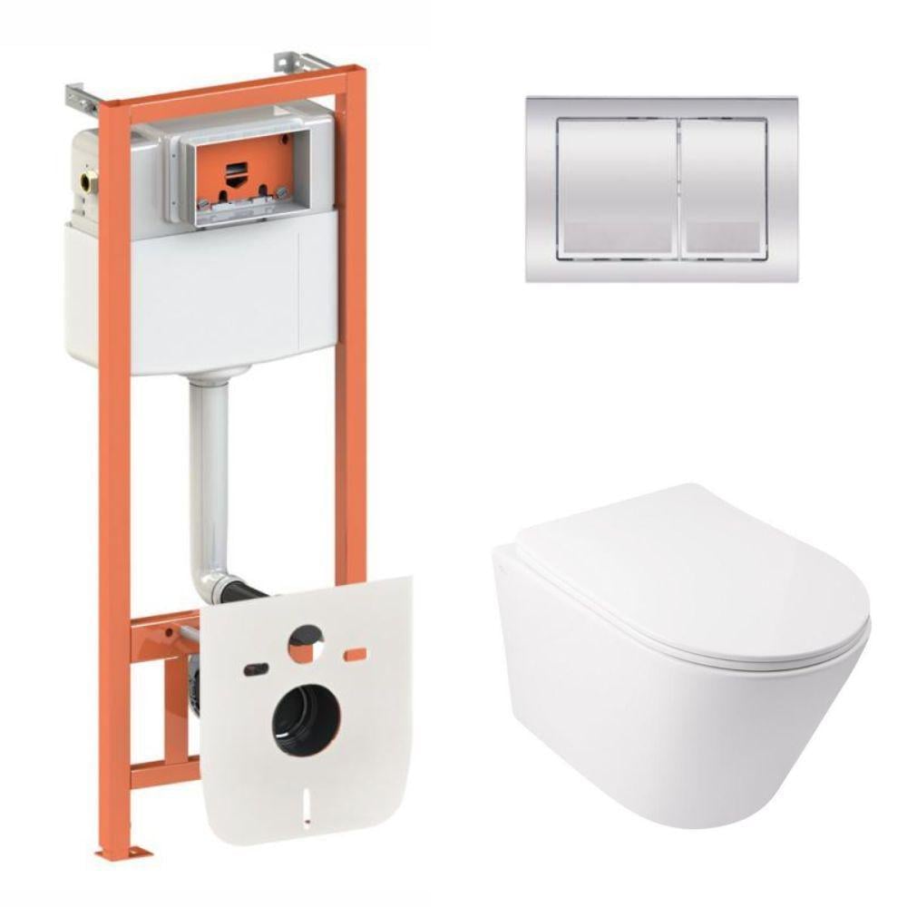 Комплект Qtap Swan Ultra Quiet подвесной унитаз QT16335179W/инсталляция Nest/клавиша квадратная Chrome (QT0133M425/M06028CRM)