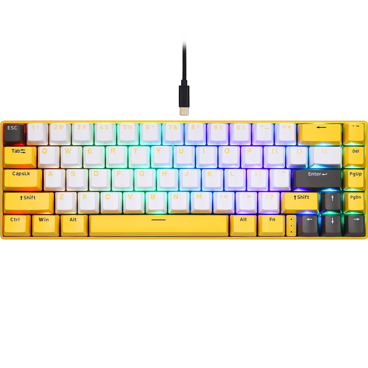 Клавиатура механическая Motospeed BK67, Longhua Blue Switch, Bluetooth/USB, подсветка RGB, желтая (mtbk67ymb)