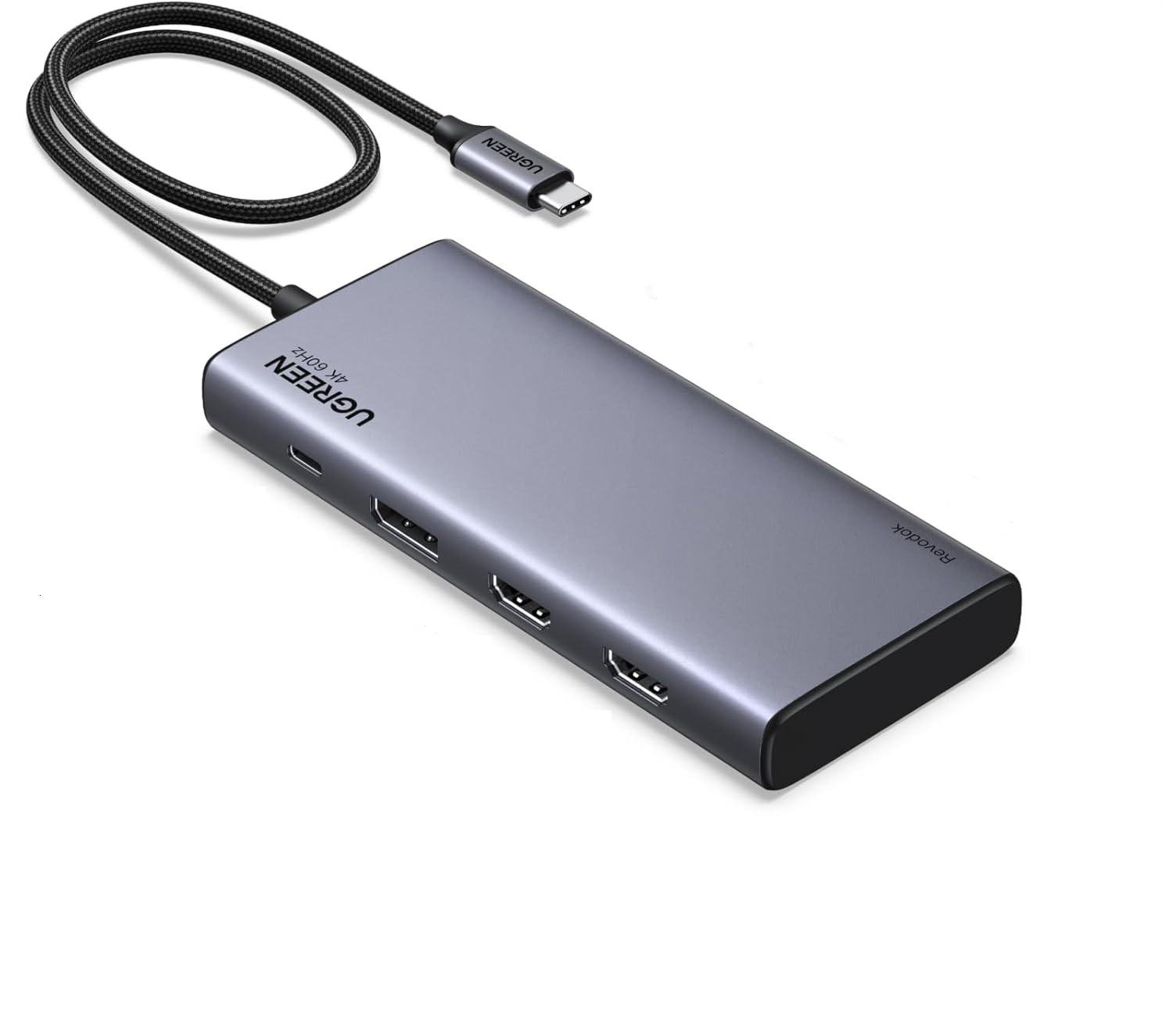 Концентратор USB UGREEN CM639 Revodok Pro 8in1 Type-C/Type-A/HDMI/DP PD 100W Grey (35625)