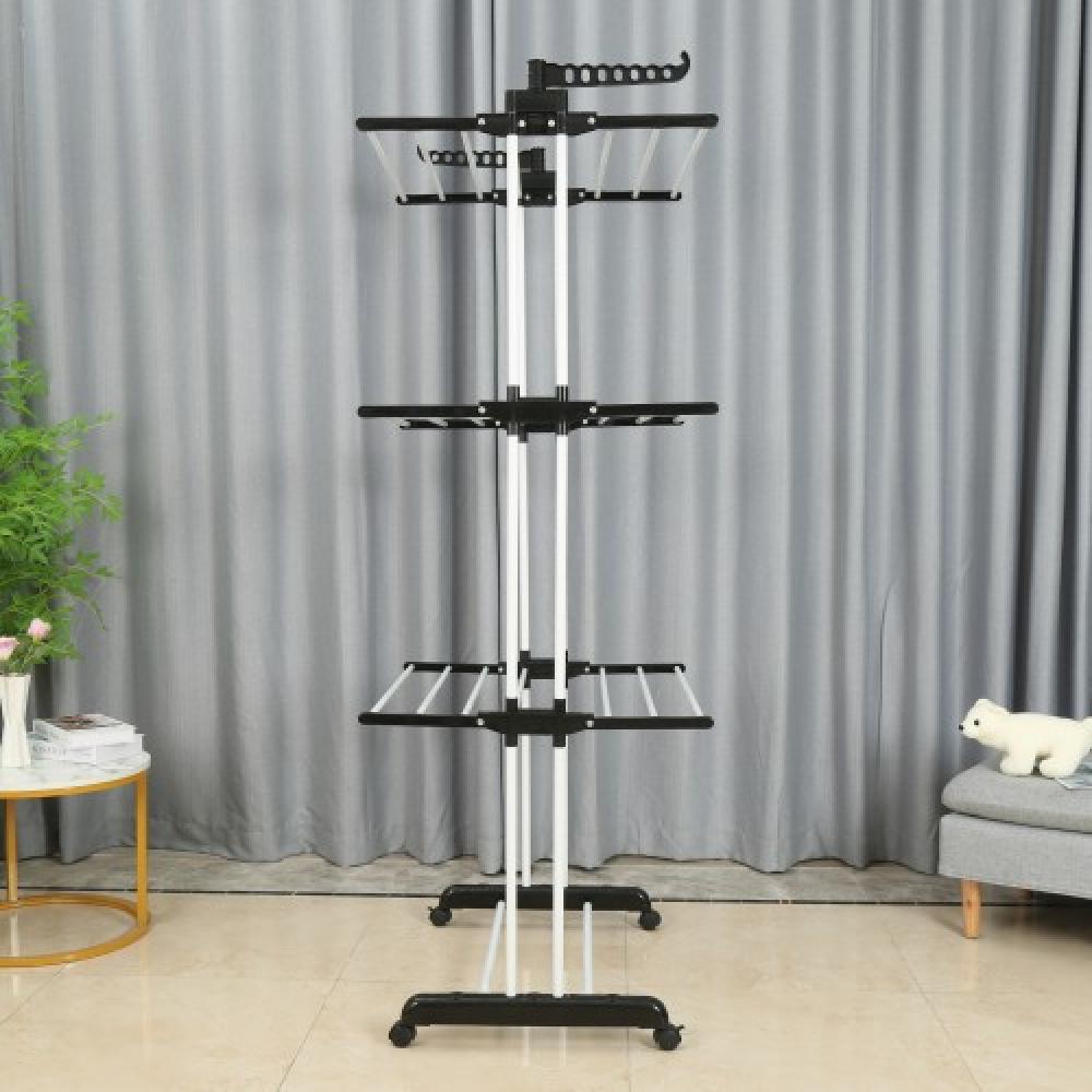 Сушилка-органайзер для белья Bonro B07 многоярусная раскладная на колесиках до 30 кг Черно-белый (132-76-42400233) - фото 6 Сушилка-органайзер для белья Bonro B07 многоярусная раскладная на колесиках до 30 кг Черно-белый (132-76-42400233) - фото 6