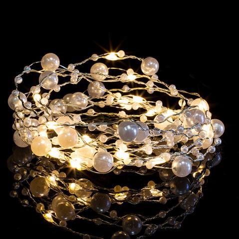 Гирлянда Светодиодная LED с жемчугом на батарейках 2 м 20LED Желтый свет