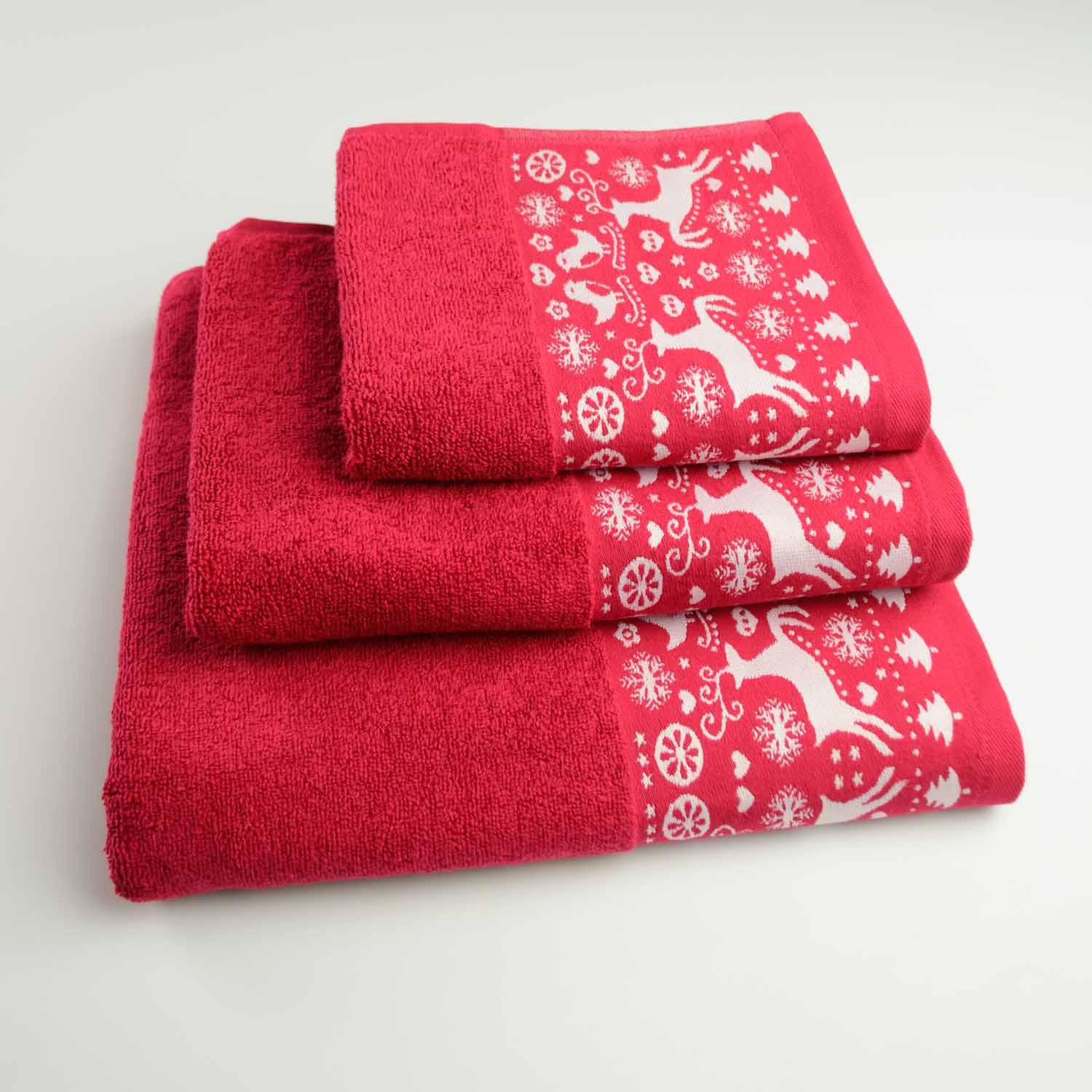 Комплект махровых полотенец GM Textile Merry Christmas Елени 3 шт. Красный (500-3k-mk-o-red)