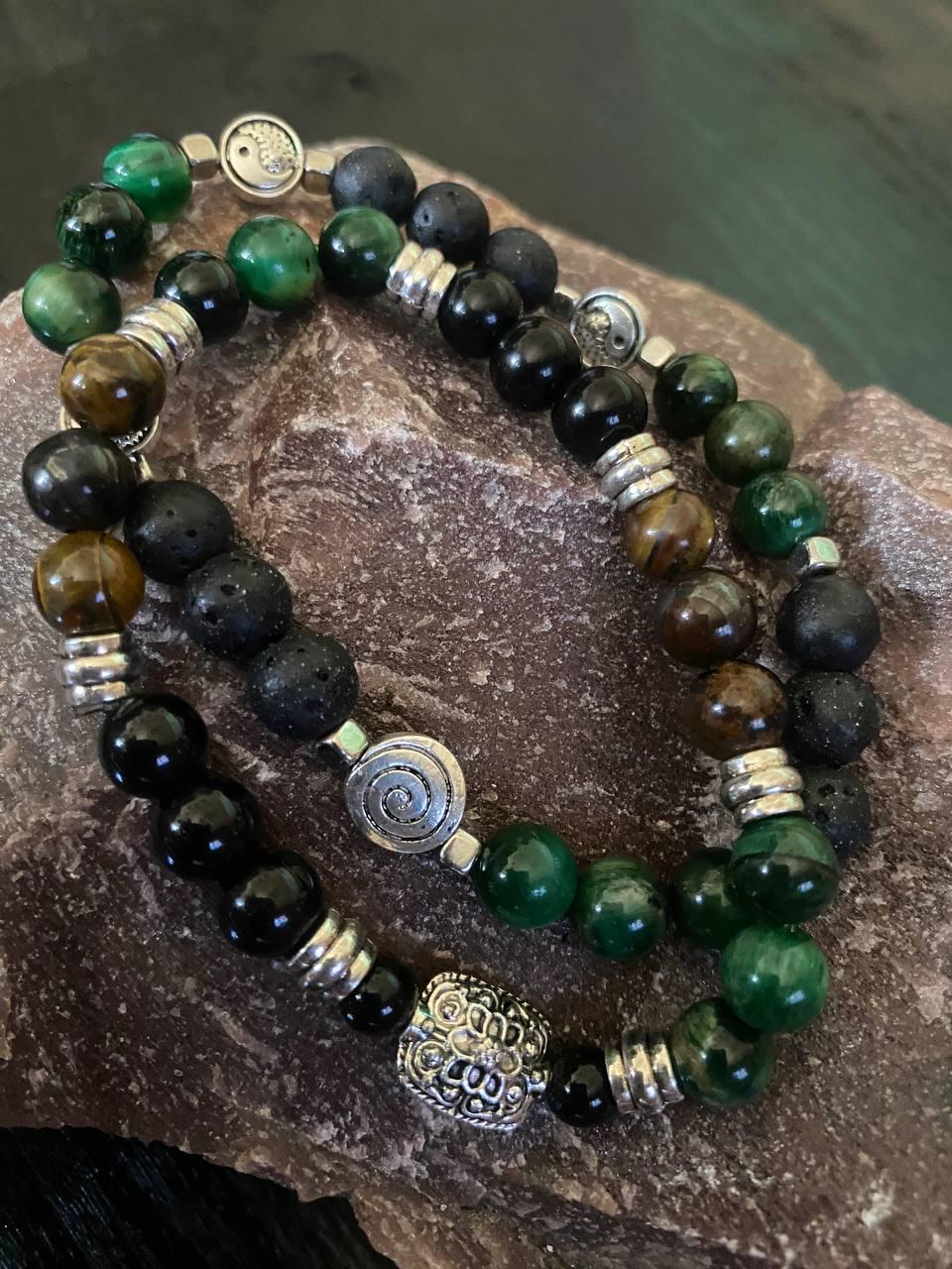 Набор браслетов LITAURS ручной работы из натурального камня диаметром d 8 мм и металлическими вставками L 18-21 см 2 шт. (240710-1) - фото 4