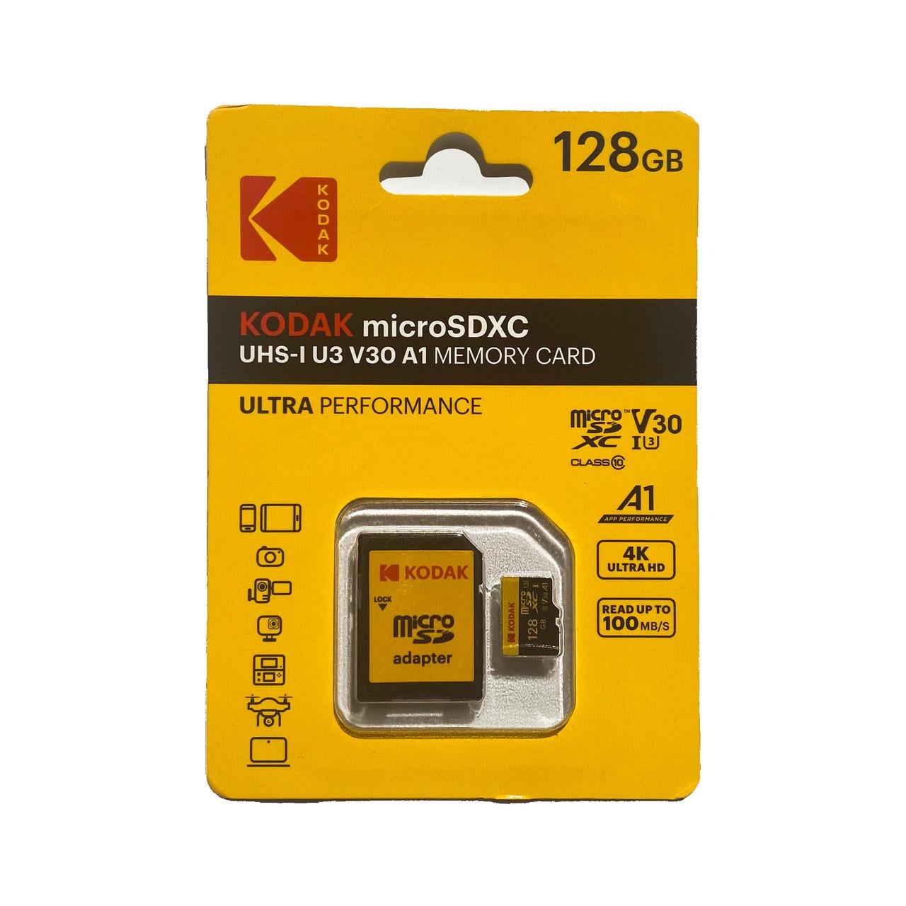 Карта памяти Kodak 128 Гб UHS-L V30 A1 Class 10 Memory Card MicroSD (2291051573)