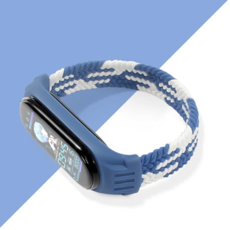 Монобраслет Braided Solo Loop MRK для фитнес браслета Xiaomi Mi Band 6/5/4/3 тканевый M 160 мм Синий/Белый