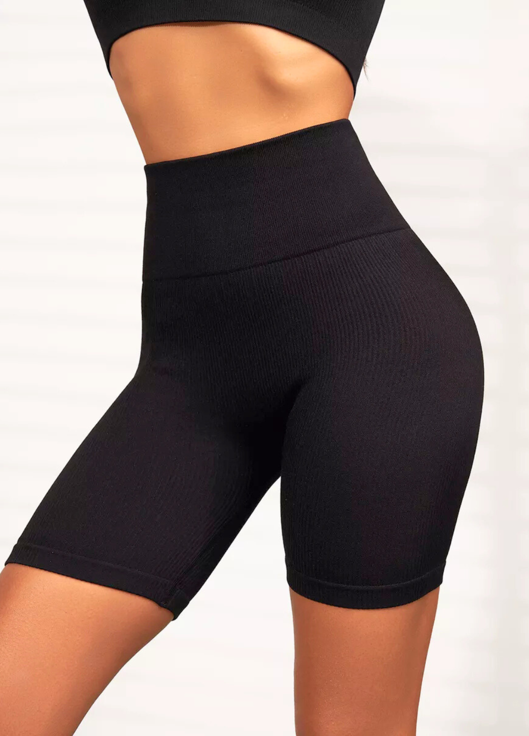 Велосипедки в рубчик с высокой талией бесшовные повседневные L Черный (70179/L)