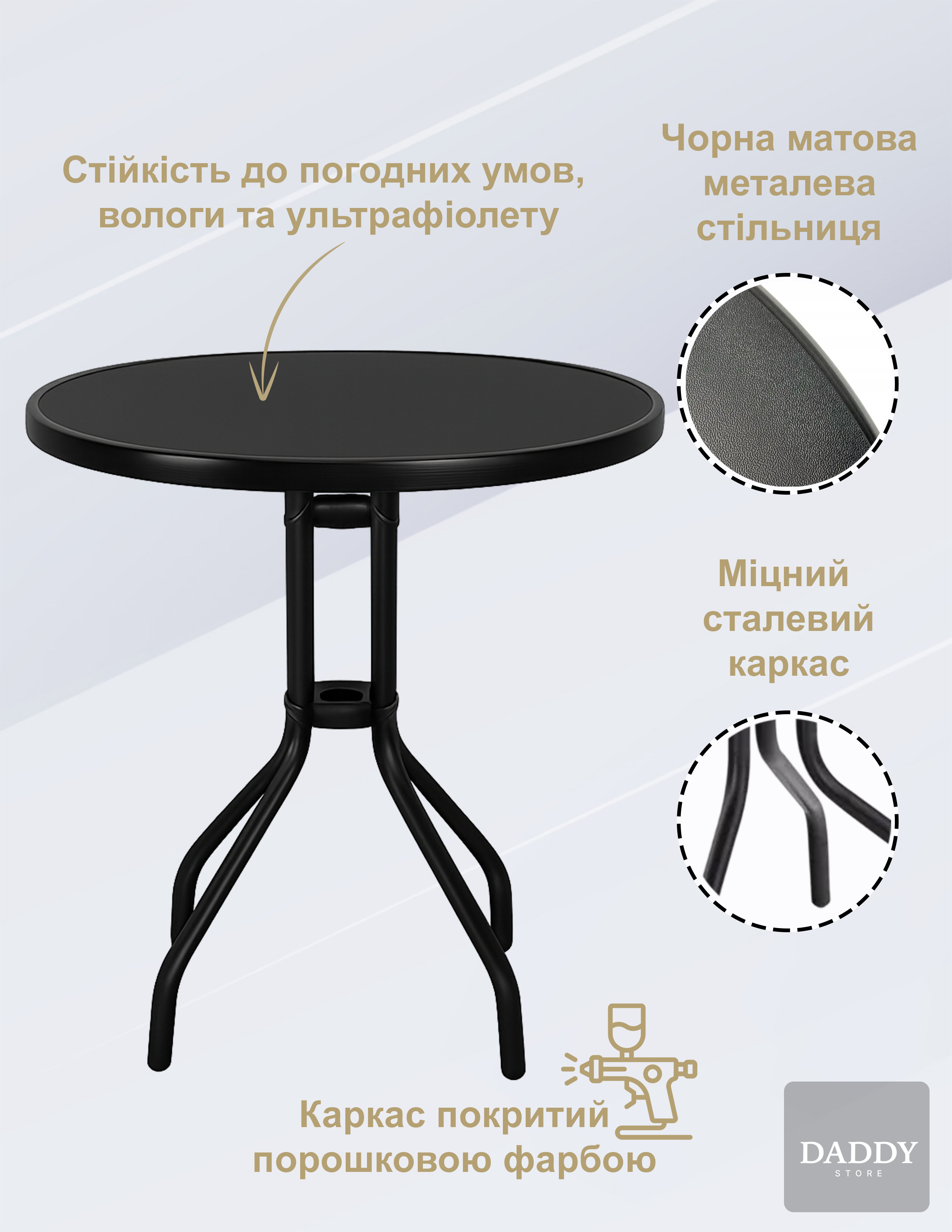 Стіл садовий круглий 4Points Arte Total d 60 см Black - фото 3 Стіл садовий круглий 4Points Arte Total d 60 см Black - фото 3