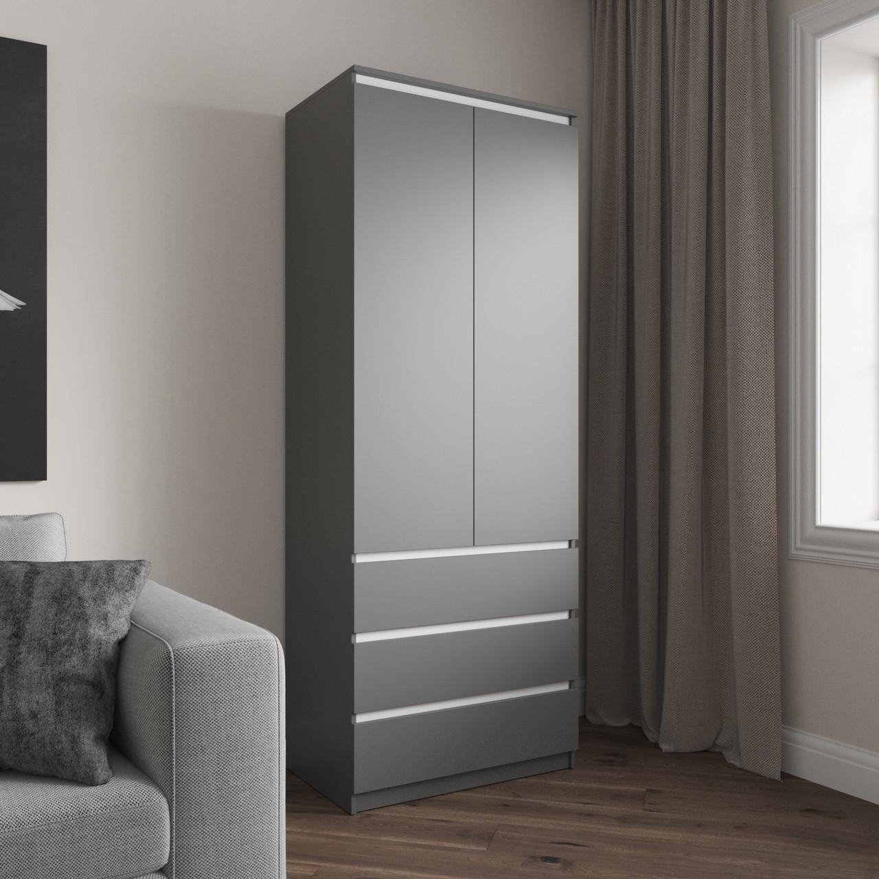 Шафа гардеробна Вайс R-16 802х500х2110 мм Антрацит/Білі планки (30835412) - фото 1 Шафа гардеробна Вайс R-16 802х500х2110 мм Антрацит/Білі планки (30835412) - фото 1