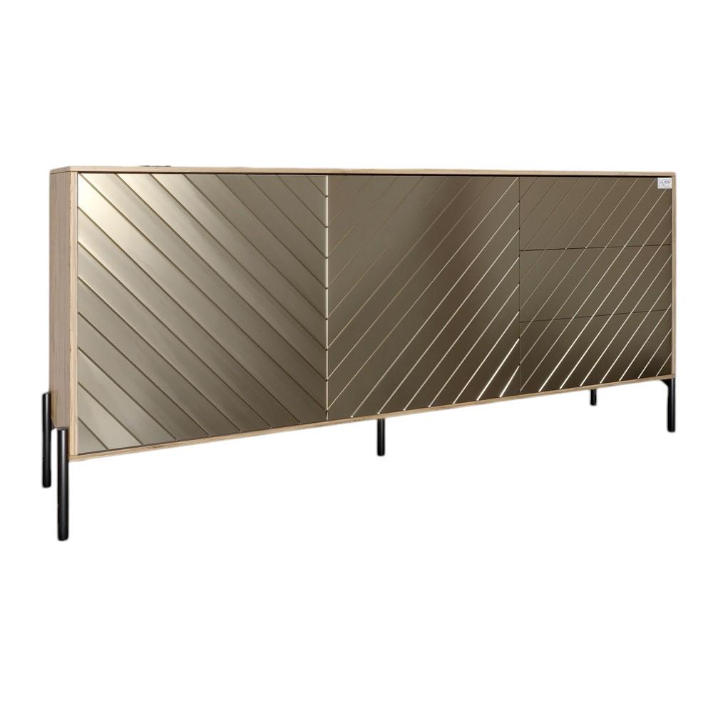 Комод Lion Амарант с черными металлическими ножками 168x40x76,5 см Дуб Аппалачи/Перламутровый металлик (000-000-1890) - фото 2