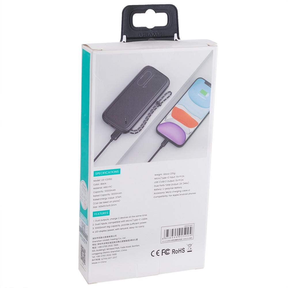 Повербанк Usams US-CD150 PB56 10000mAh 37Wh 6000 mAh Черный (29-31- US-CD150B) - фото 4