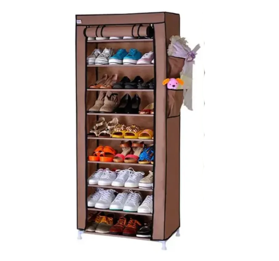 Тканный шкаф складной для обуви на 9 полочек Shoe Cabinet 160х60х30 Коричневый (MY78208)