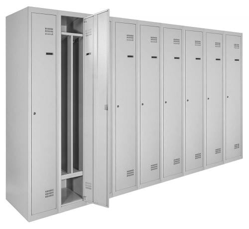 Шкаф металлический для одежды ШОМ-П 1/40/9 одноуровневый с перегородкой и нижней полкой RAL7035 180х360х50 см (3400900)