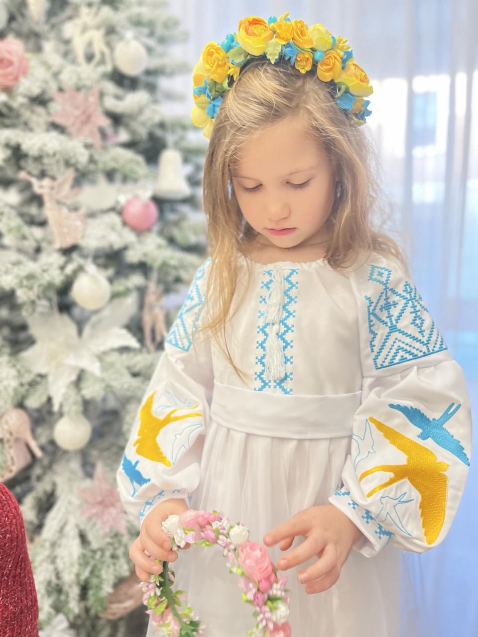 Сукня вишиванка Ластівки святкова для дівчинки 110 см Білий - фото 4