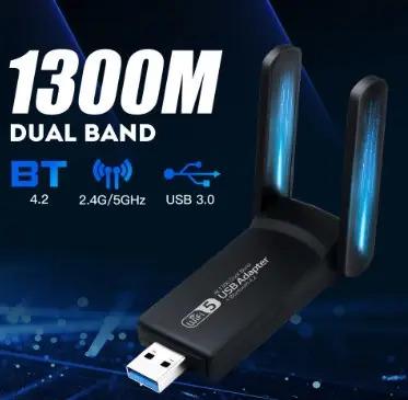 Адаптер двухдиапазонный высокоскоростной WiFi Bluetooth 4,2 FENVI AC1300 1300 Мбит/с USB 3,0 2,4GHz/5GHz для Windows Черный - фото 3