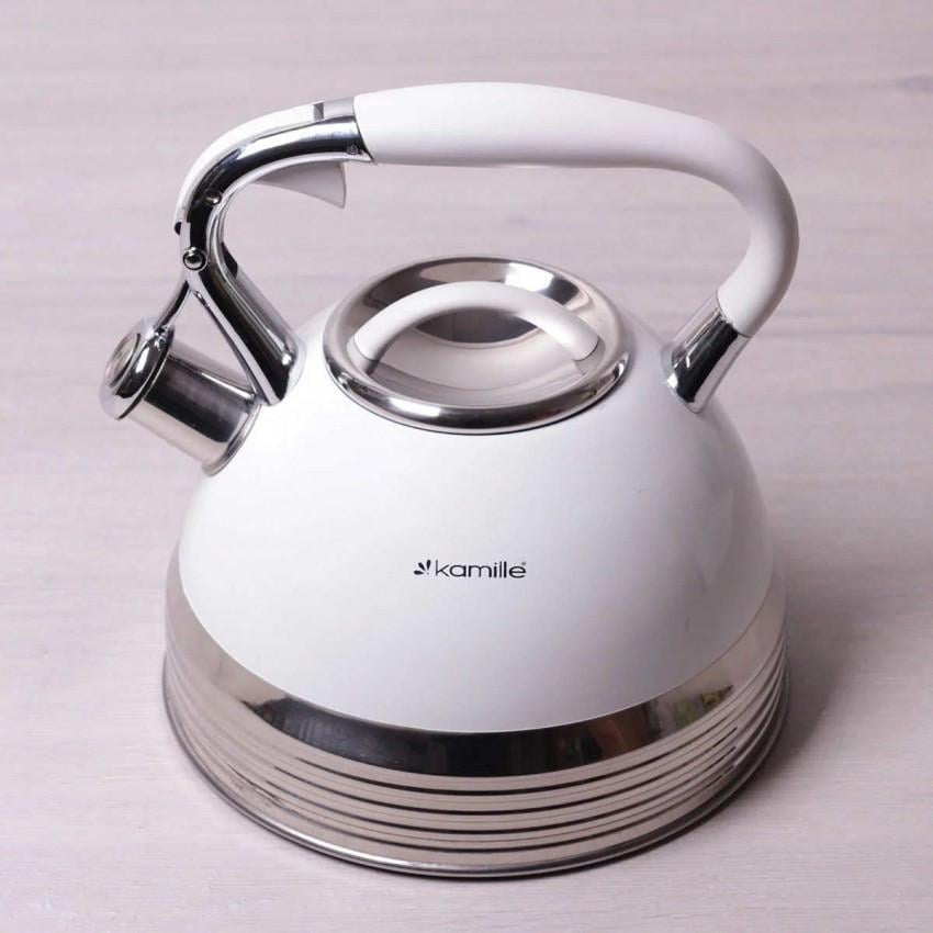 Чайник Kamille КМ-0696AN из нержавеющей стали со свистком 2,7 л Белый (1105575092)