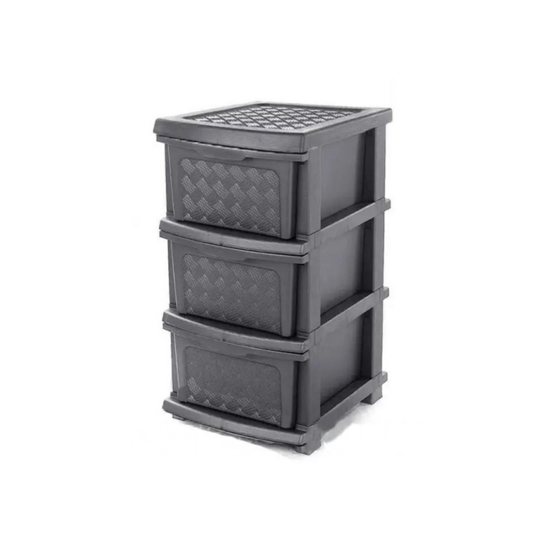 Комод пластиковий для зберігання 3 яруси з ящиками і ручками Сірий (147-46-10408) Комод пластиковий для зберігання 3 яруси з ящиками і ручками Сірий (147-46-10408)