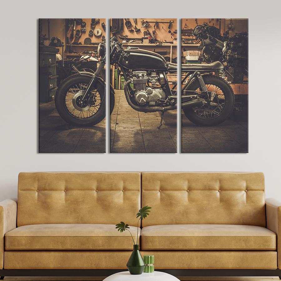 Модульная картина из 3 частей на холсте для интерьера Ретро-мотоцикл 156x100 см (95-31)