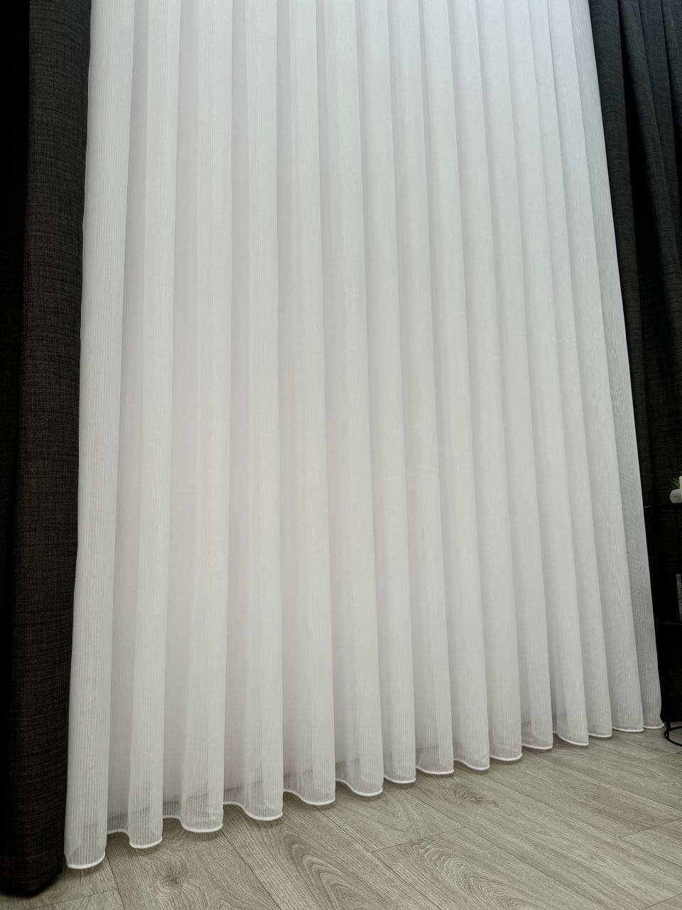 Тюль готовий однотонний Косичка на бамбуковій основі 300х270 см на тасьмі 6 см Білий
