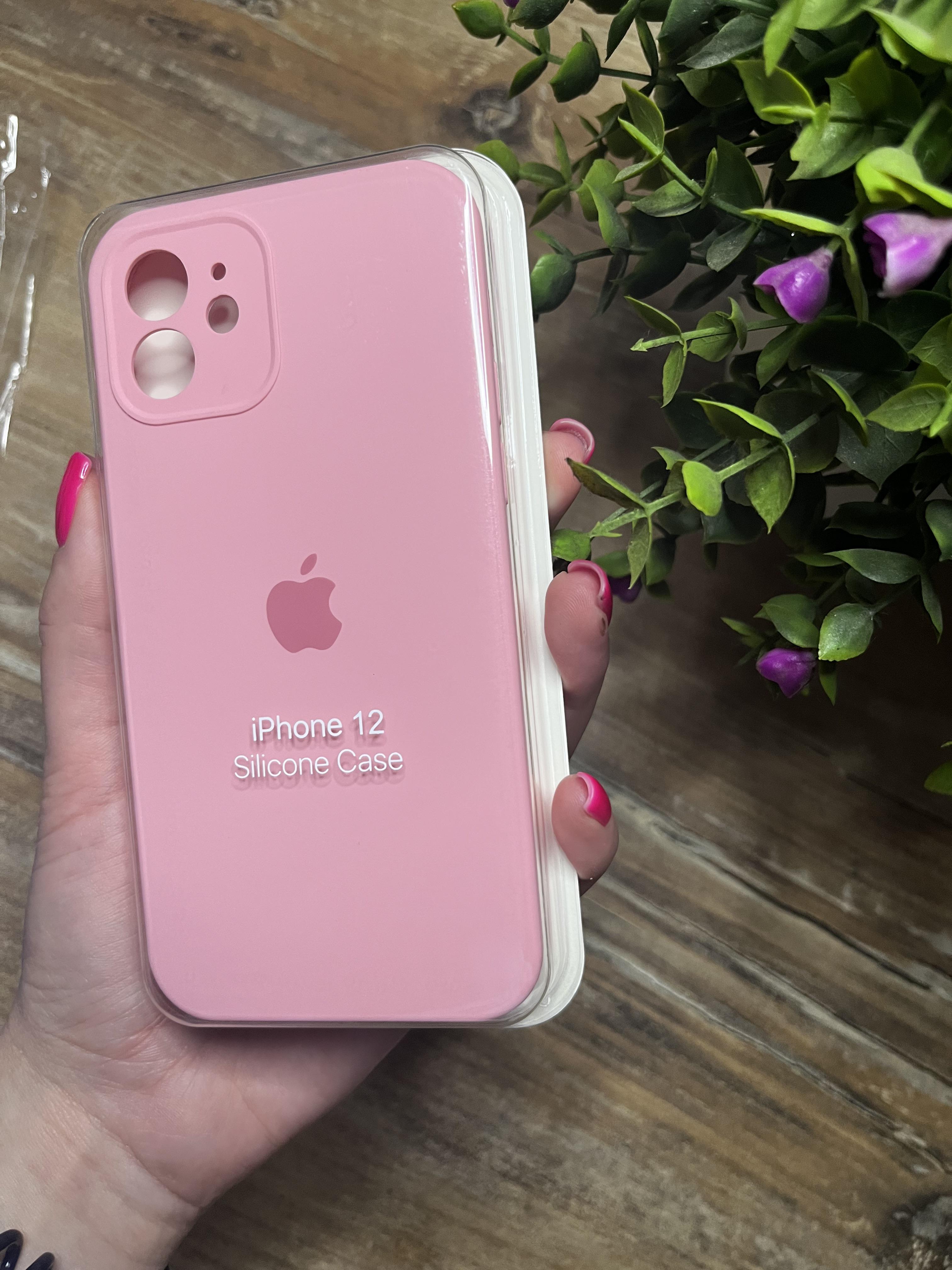 Чехол накладка на iPhone (Айфон) 12 квадратные борта silicone case full camera Apple