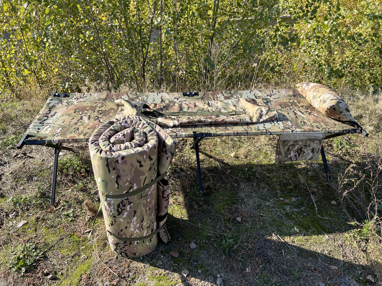 Раскладушка армейская увеличенная Aforse тип НАТО до 260 кг с карманом/подушкой/матрасом и чехлом XL 206х72 см Мультикам (2422469410)