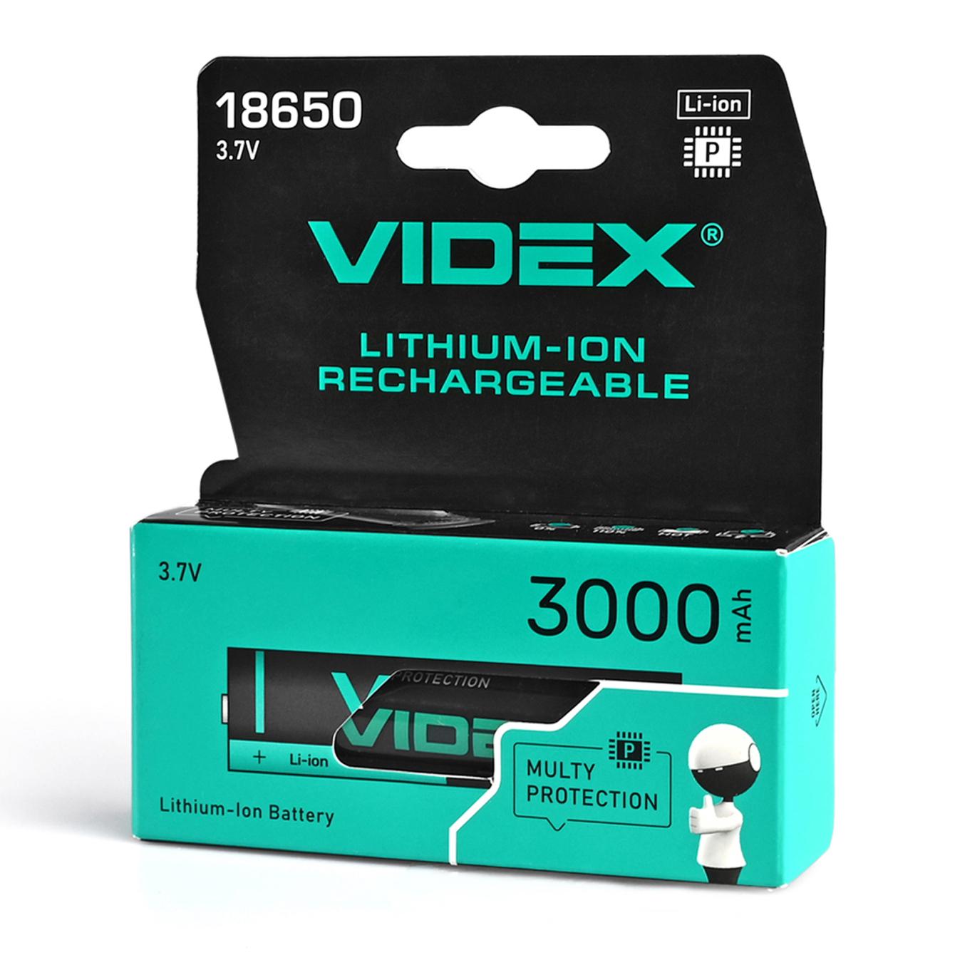 Аккумулятор литий-ионный Videx 18650-P color box 3000 mAh (18650-P/3000/1CB)