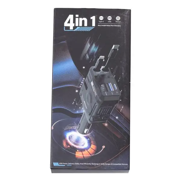 Зарядное устройство автомобильное 4в1 с выдвижным кабелем Черный (HP-A1B) - фото 8