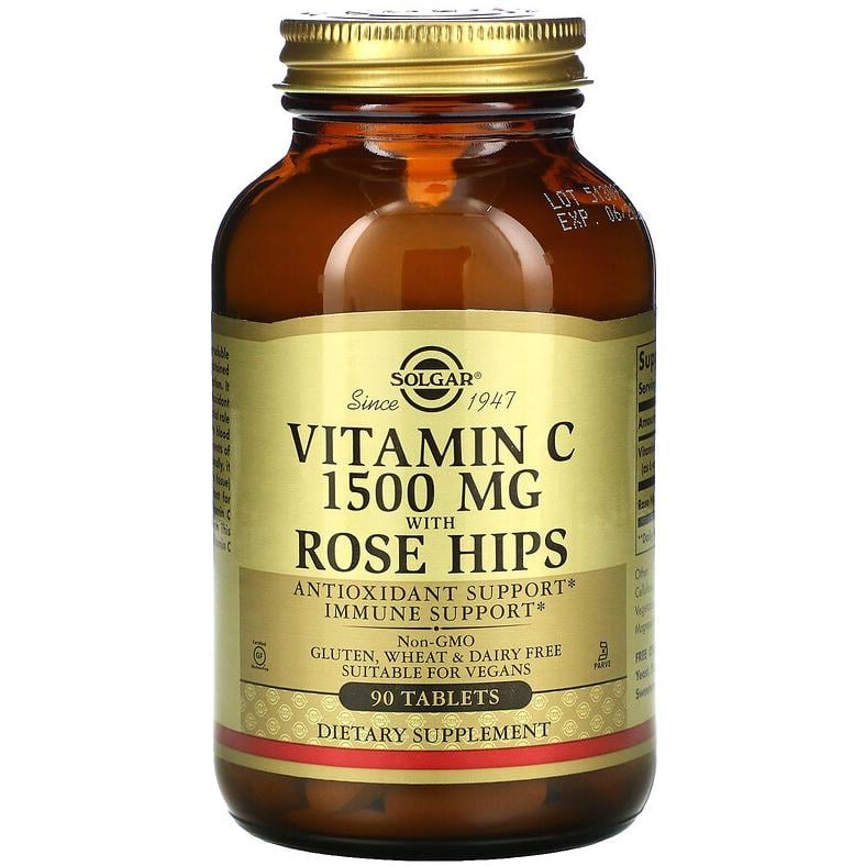 Витамин С и шиповник Solgar Vitamin C with Rose Hips 1500 мг 90 таблеток (1069359444)