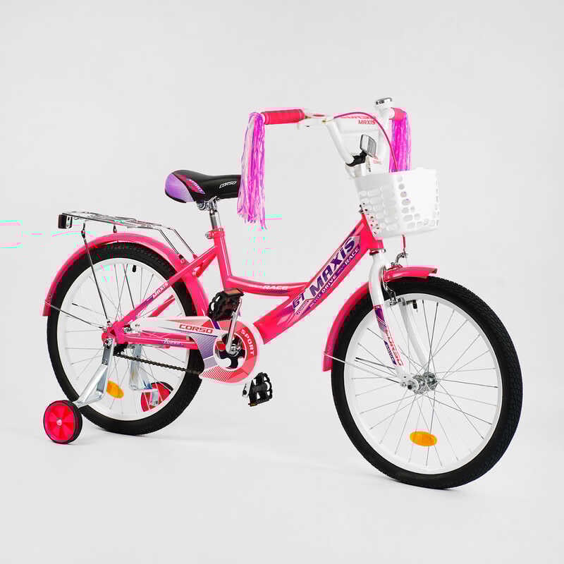 Дитячий велосипед двоколісний Corso для дівчинки 20" ручне гальмо Рожевий (128088)