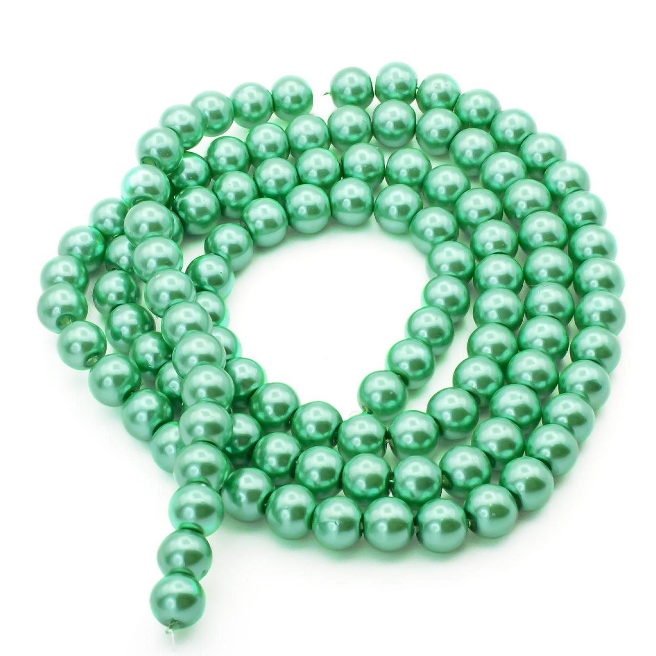 Бусины стеклянные на нитке под жемчуг 8 мм 80 см 105 шт. Изумрудный (БЖ0008к25)