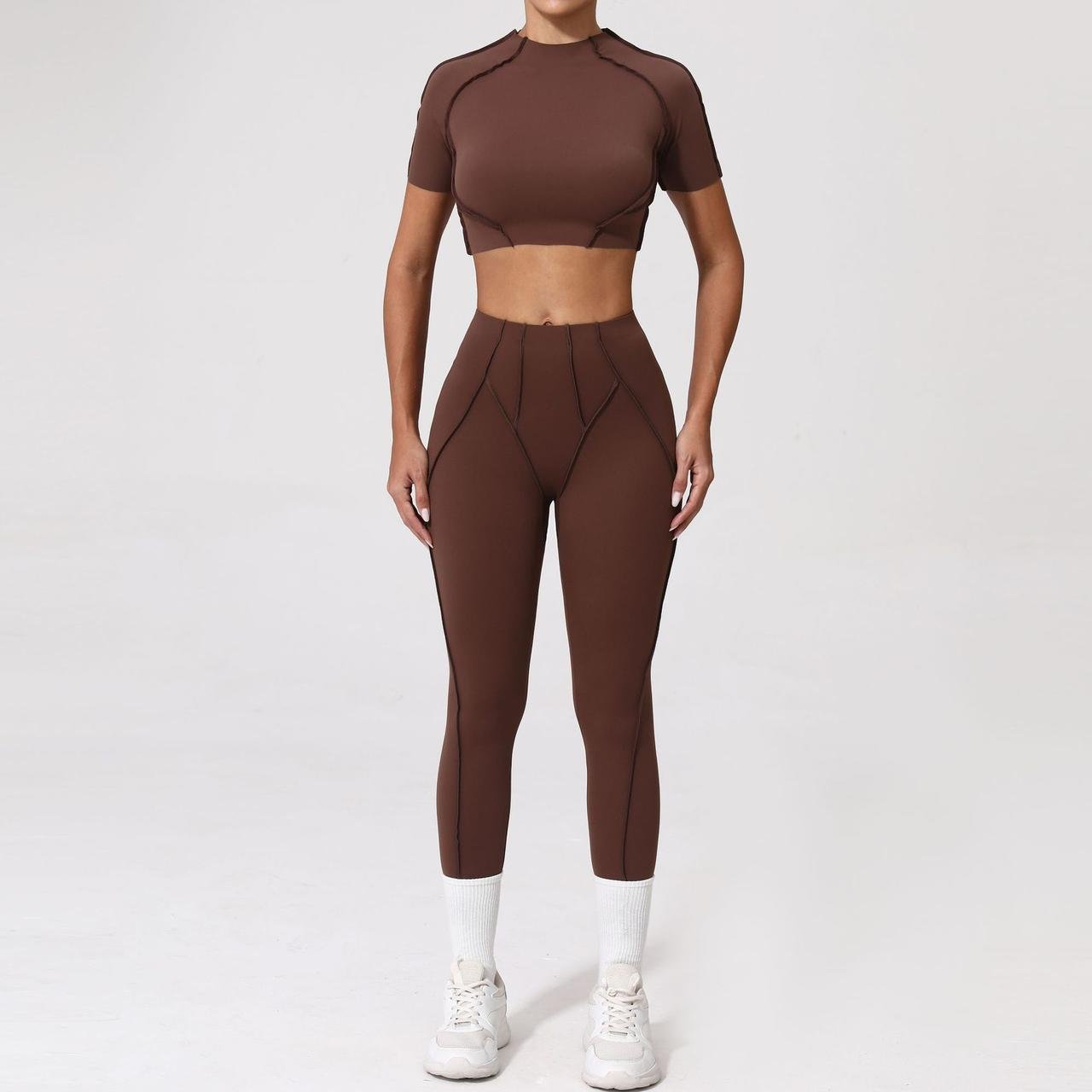 Спортивний костюм зі швами назовні/топ-футболка та легінси M Шоколадний (RTP05M)