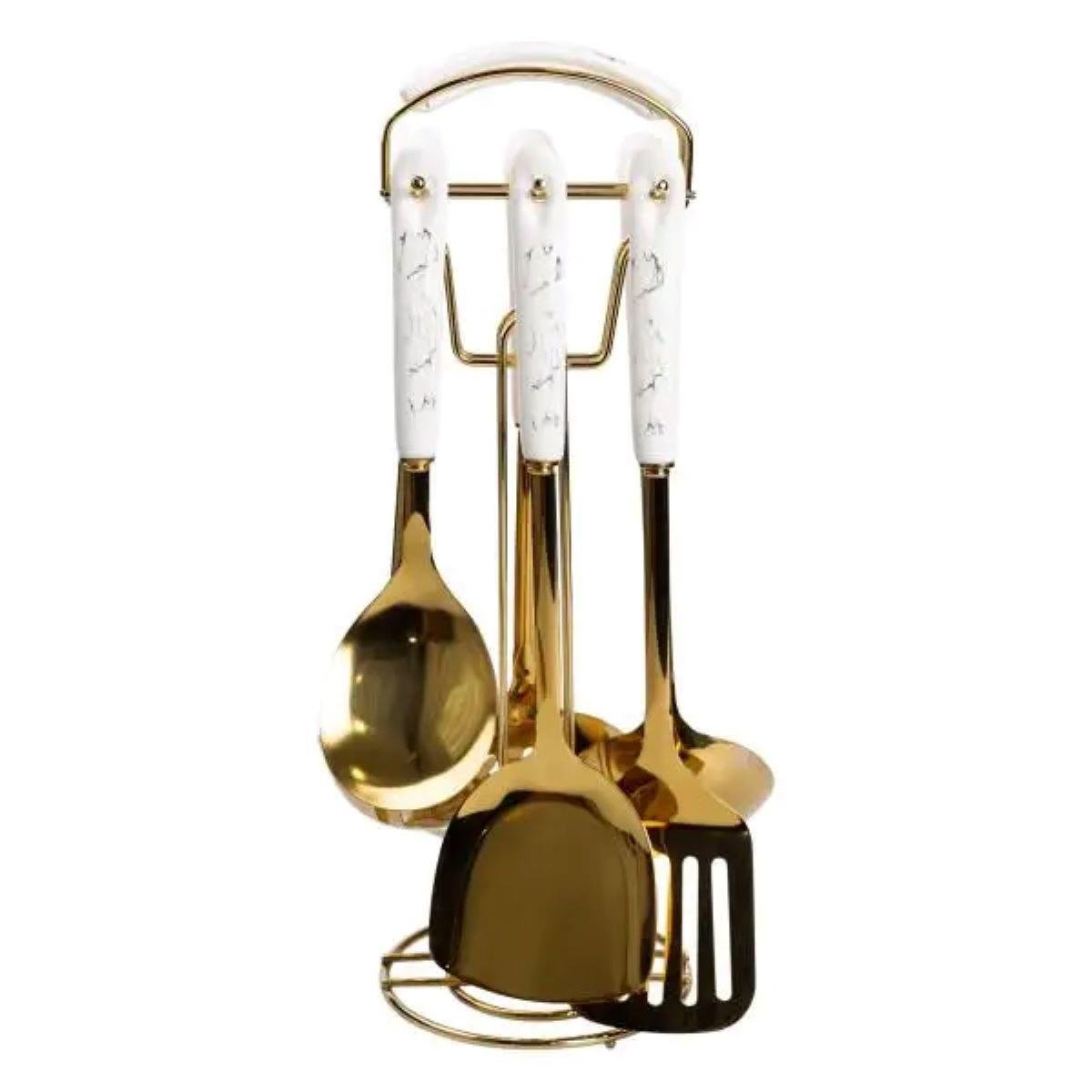 Набор кухонных принадлежностей на подставке HP-20-7 7 предметов Золотой/Белый (A-033704) - фото 3 Набор кухонных принадлежностей на подставке HP-20-7 7 предметов Золотой/Белый (A-033704) - фото 3