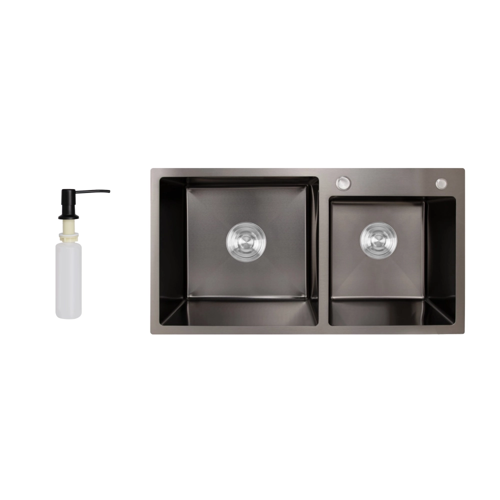 Мойка для кухни Lidz Handmade H7843 Brushed Black PVD с двумя чашами встроенная 3,0/1,0 мм (LDH7843BPVD45586)