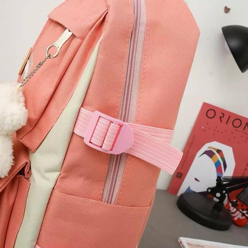 Комлект шкільний рюкзак/сумка/клатч/брелок/кишеня з іграшками Рожевий (27795687) - фото 7