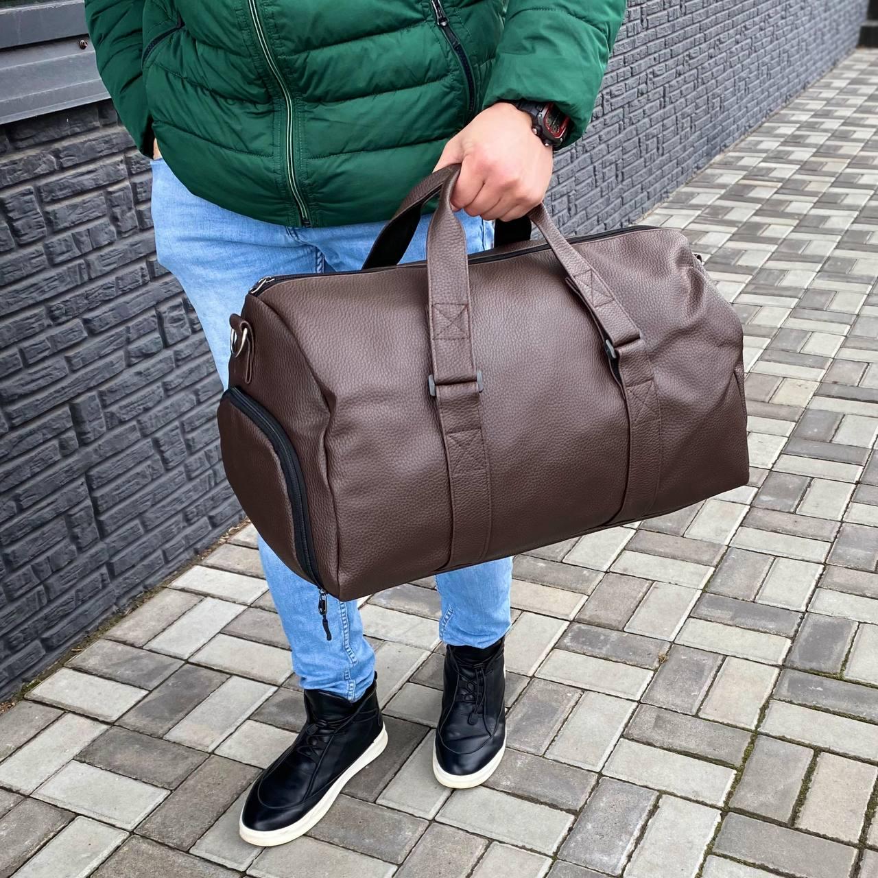 Сумка через плечо дорожная мужская с отделением для обуви 50х22х36 см Коричневый (s13) - фото 6