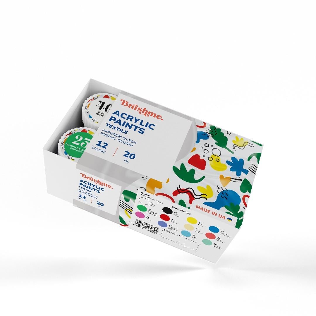 Краска акриловая Brushme текстильная влагостойкая для росписи тканей 20 мл 12 цветов (AP4201)